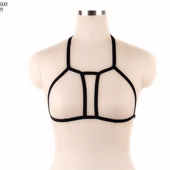 Sexy Strappy Caged Harness Bra Black - Picture 3 of 4